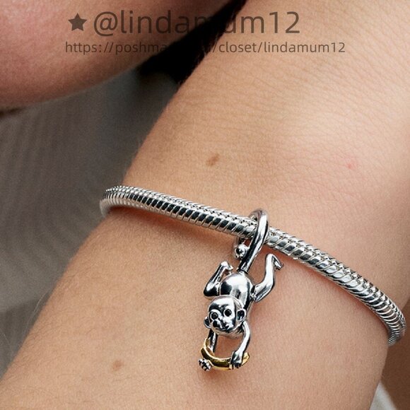 Pandora Two-tone Movable Monkey Dangle Charm - Picture 4 of 5